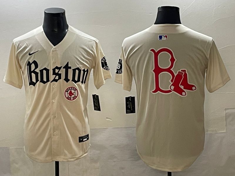 Men 2025 Boston Red Sox Blank Cream Five generations Joint Name Nike MLB Jersey style 8->boston red sox->MLB Jersey
